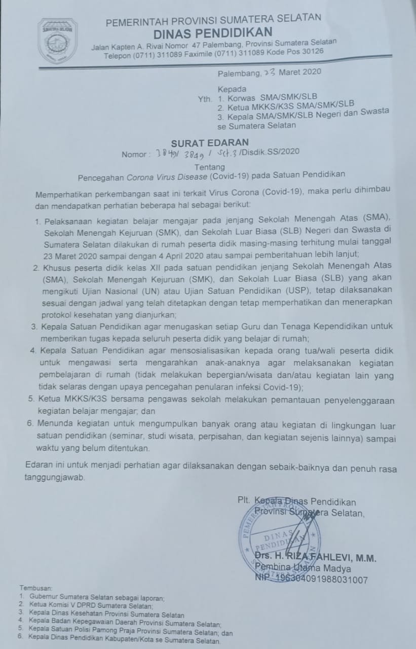 Siswa SMA, SMK dan SLB Libur Sampai 4 April 2020