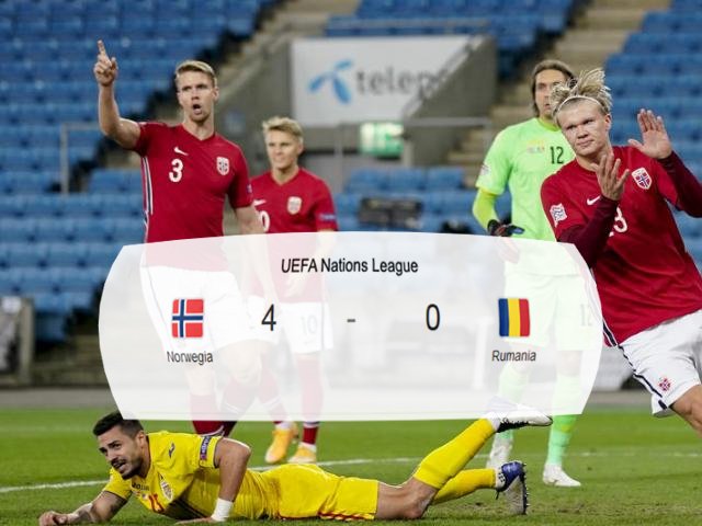 Hat Trick , Hat Trick Haaland , League B Grup 1 , Liga UEFA , Nations League Grup B1 , Norwegia , Norwegia vs Rumania , Rumania , Skor Pertandingan