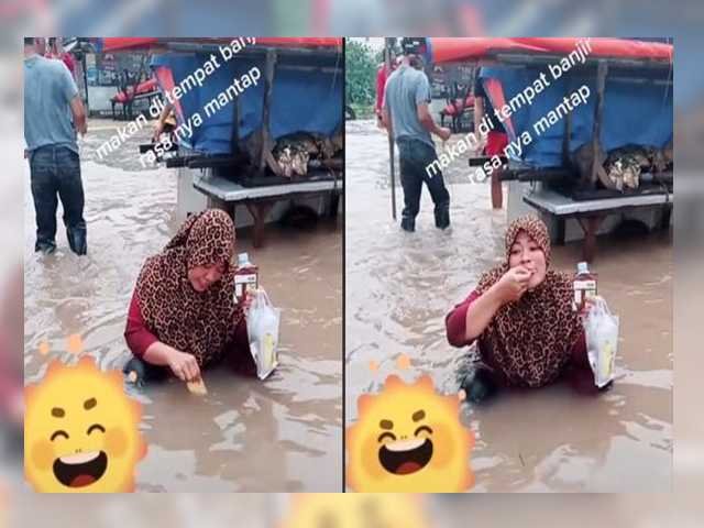 ibu-ibu makan ditengah banjir , Pengguna TikTok