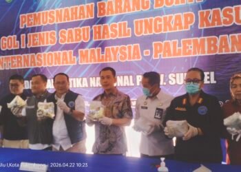 BNNP Sumsel Musnahkan 16,9 Kg Sabu Jaringan Malaysia–Palembang, Dua DPO Diburu