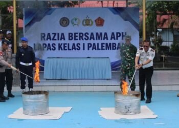 Perkuat Deteksi Dini, Lapas Kelas I Palembang Laksanakan Razia Gabungan Bersama APH