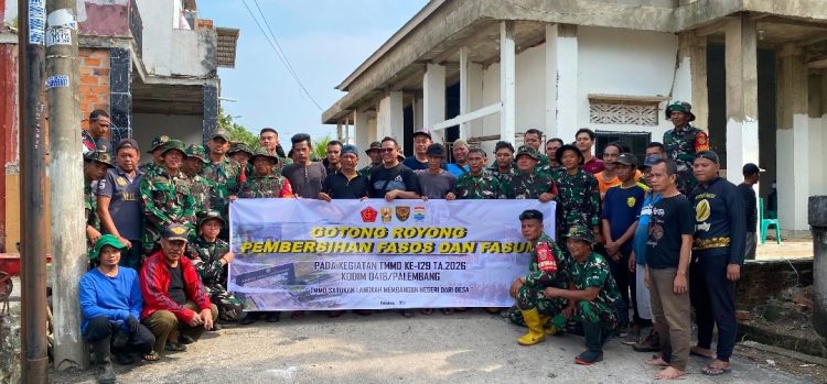 TMMD KE-129 KODIM 0418/PALEMBANG Hari Ke-12, Satgas TMMD Laksanakan Gotong Royong di Fasilitas Umum dan Fasilitas Sosial