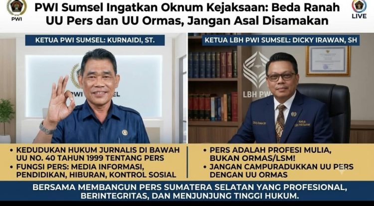 PWI Sumsel Ingatkan Oknum Kejaksaan: Beda Ranah UU Pers dan UU Ormas, Jangan Asal Disamakan