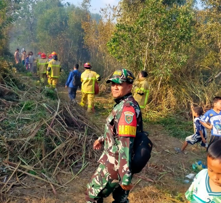 Babinsa Kemas Rindo Gerak Cepat Padamkan Kebakaran Lahan, Sekitar 5 Hektare Terbakar