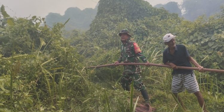 Kebakaran Lahan Palembang Terus Terjadi, Babinsa dan Aparat Gabungan Tak Kenal Lelah Hadang Kobaran Api