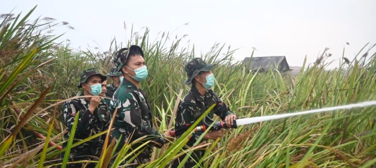Ditengah Kepungan Asap, Personel Lanud Smh Kendalikan Api di Wilayah Kabupaten Ogan Ilir yang TelahTebakar
