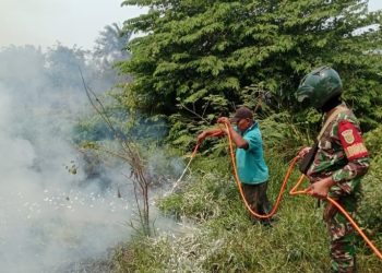 Babinsa Pulokerto Gerak Cepat Padamkan Kebakaran Lahan dengan Motor Trail Modifikasi